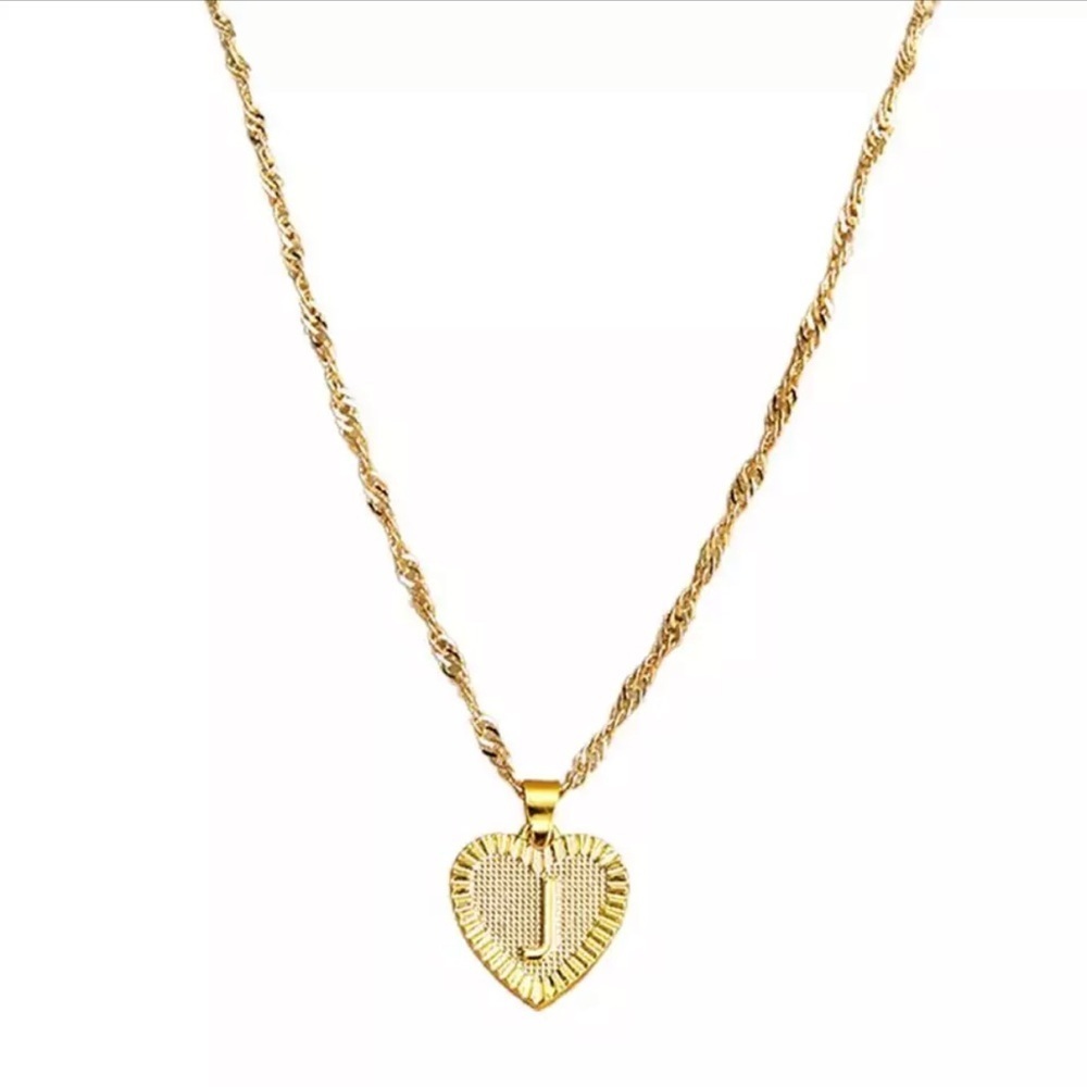 Gold Heart Initial Letter Necklace Charm Minimal J